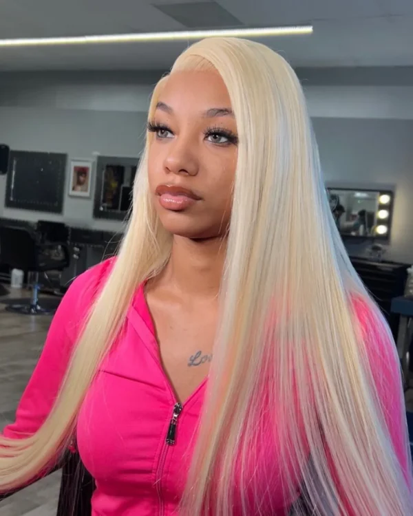 Blonde color straight hair lace front wig