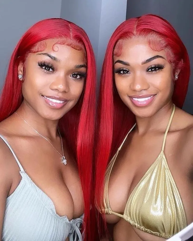 Red Color Straight Hair Lace Front Wig