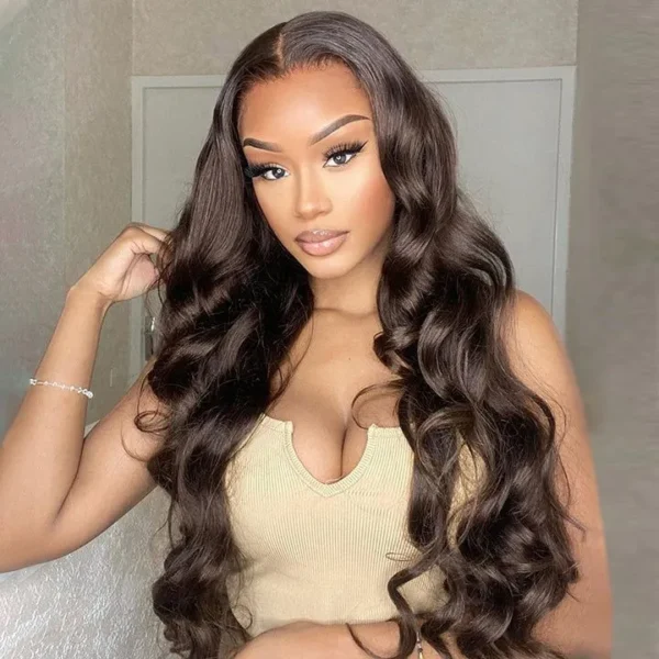 dark brown color body wave lace front wig