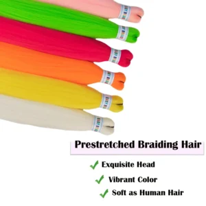 26inch 6Pcs Kanekalon Colored Braiding Hair Pre Stretched Muticolor Extensions