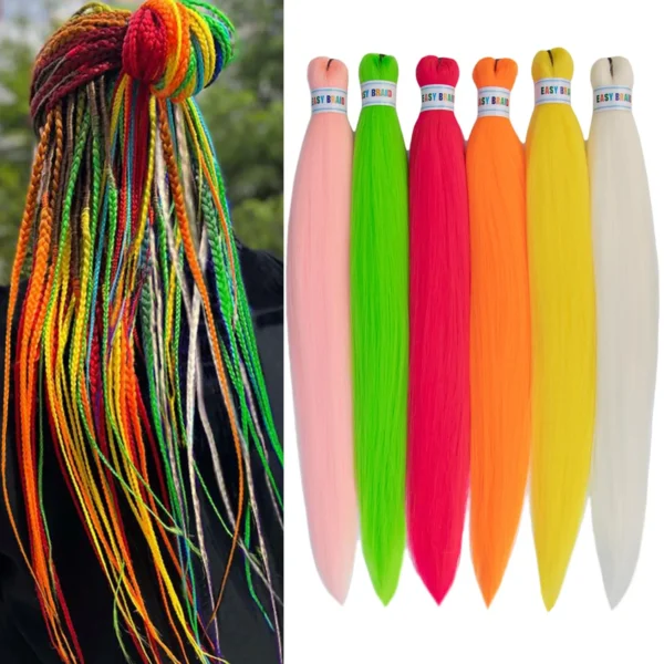 26inch 6Pcs Kanekalon Colored Braiding Hair Pre Stretched Muticolor Extensions