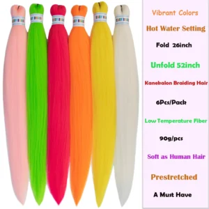 26inch 6Pcs Kanekalon Colored Braiding Hair Pre Stretched Muticolor Extensions