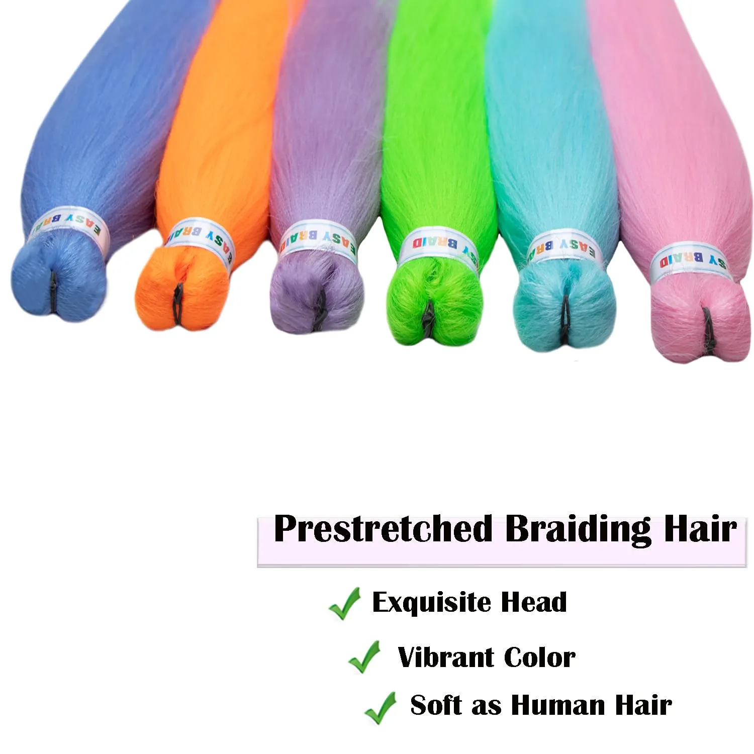 Colorful Braiding Hair Pre Stretched Extensions - 26inch 6Pcs Rainbow Color Kanekalon Braiding Hair