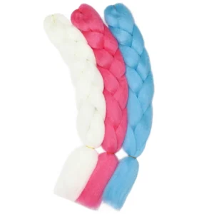 Colorful Jumbo Braiding Hair Extensions 24inch 3pcs (White/Hot Pink/Blue)