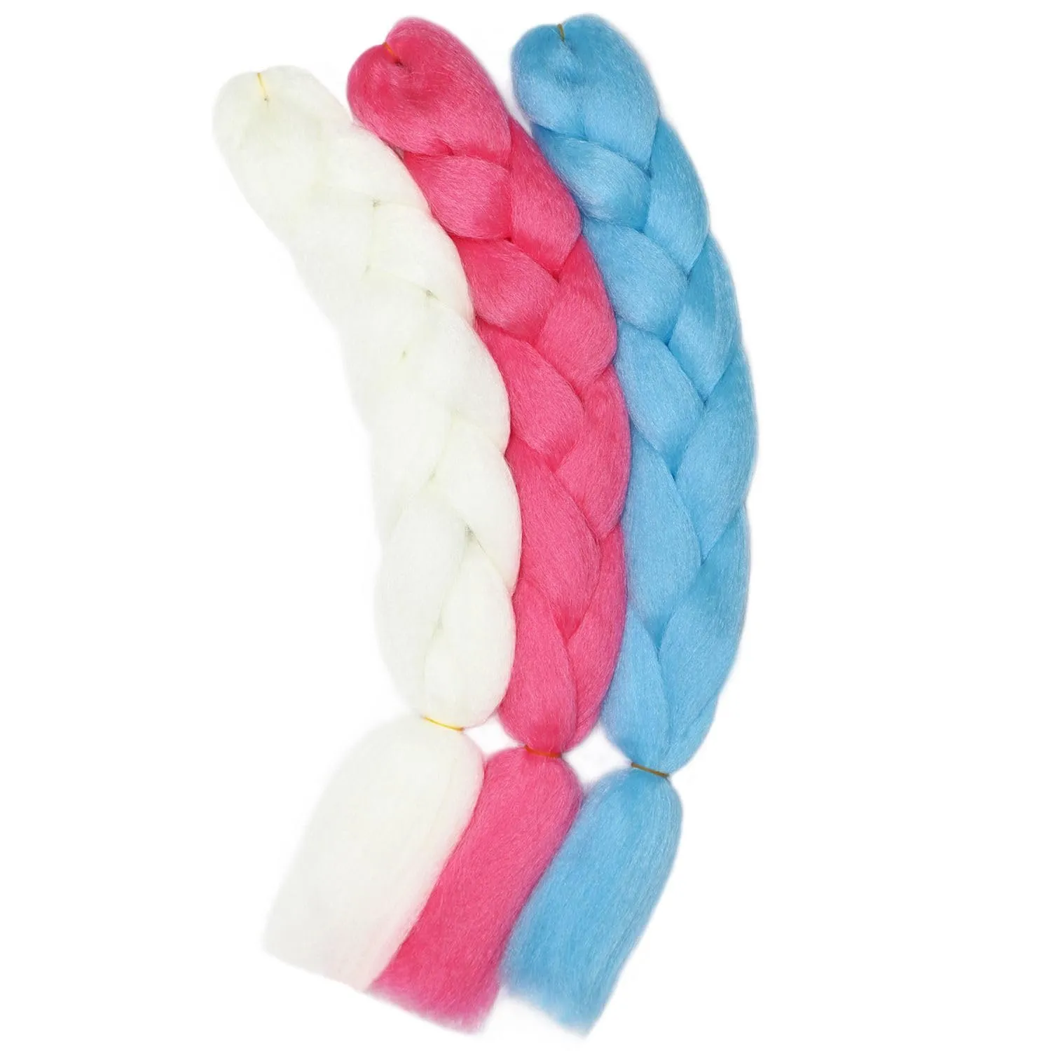 Colorful Jumbo Braiding Hair Extensions 24inch 3pcs (White/Hot Pink/Blue)