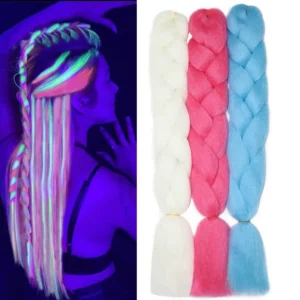 Colorful Jumbo Braiding Hair Extensions 24inch 3pcs (White/Hot Pink/Blue)