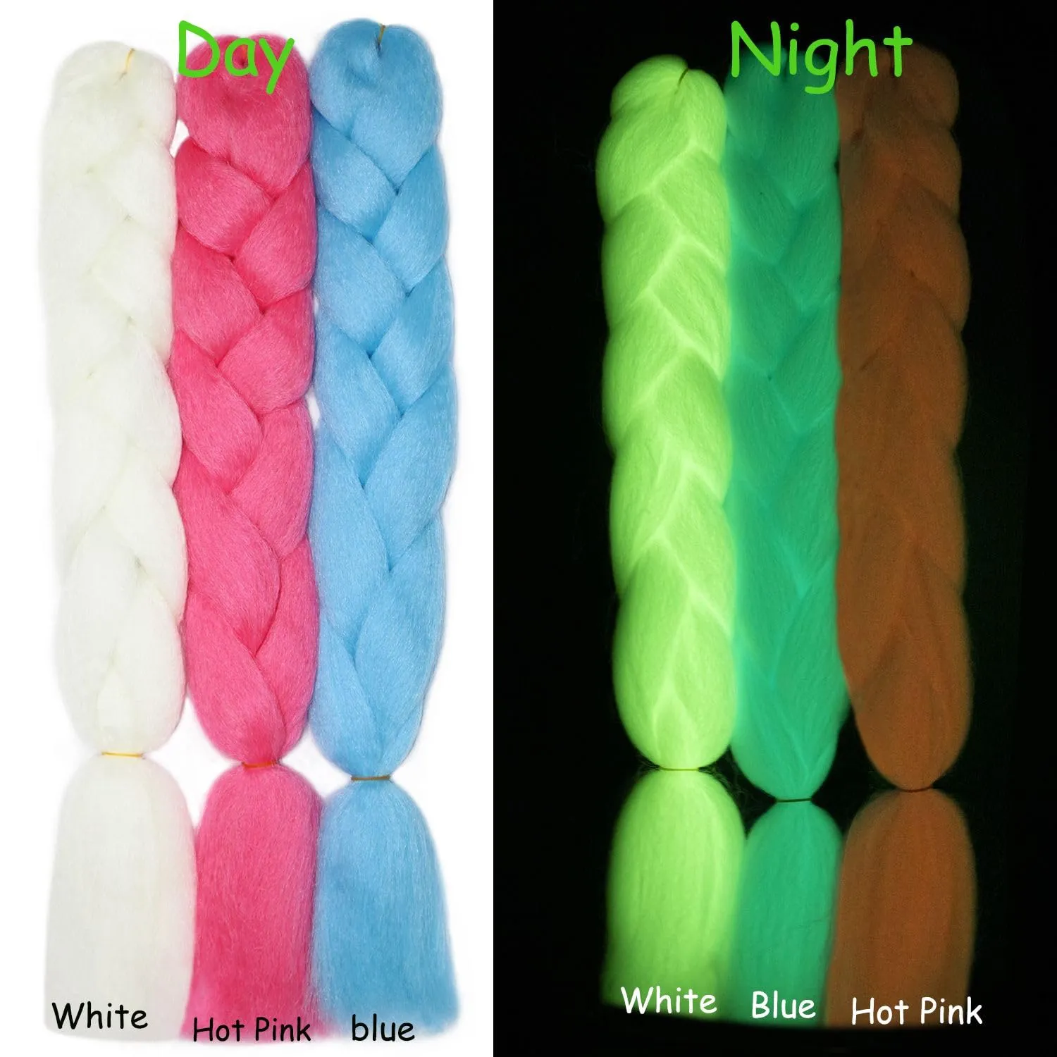 Colorful Jumbo Braiding Hair Extensions 24inch 3pcs (White/Hot Pink/Blue)