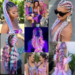 Colorful Jumbo Braiding Hair Extensions 24inch 3pcs (White/Hot Pink/Blue)