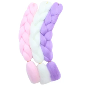 Colorful Jumbo Braiding Hair Extensions 24inch 3pcs (White/Pink/Purple)