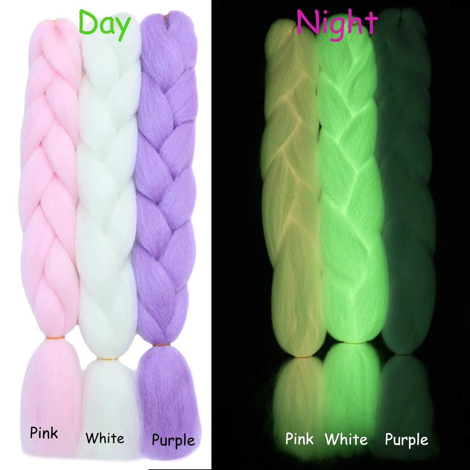 Colorful Jumbo Braiding Hair Extensions 24inch 3pcs (White/Pink/Purple)