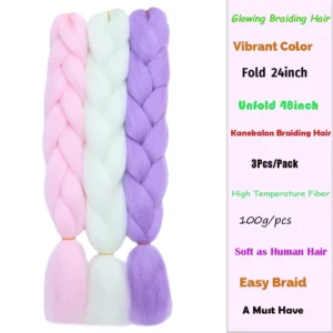 Colorful Jumbo Braiding Hair Extensions 24inch 3pcs (White/Pink/Purple)