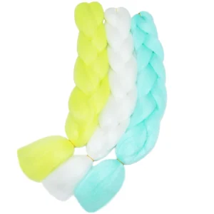 Colorful Jumbo Braiding Hair Extensions 24inch 3pcs (White/Yellow/Light Green)