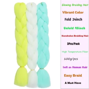 Colorful Jumbo Braiding Hair Extensions 24inch 3pcs (White/Yellow/Light Green)