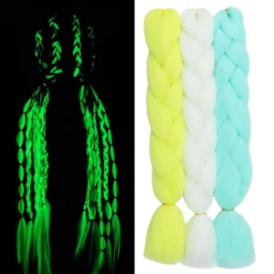 Colorful Jumbo Braiding Hair Extensions 24inch 3pcs (White/Yellow/Light Green)