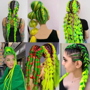 Colorful Jumbo Braiding Hair Extensions 24inch 3pcs (White/Yellow/Light Green)