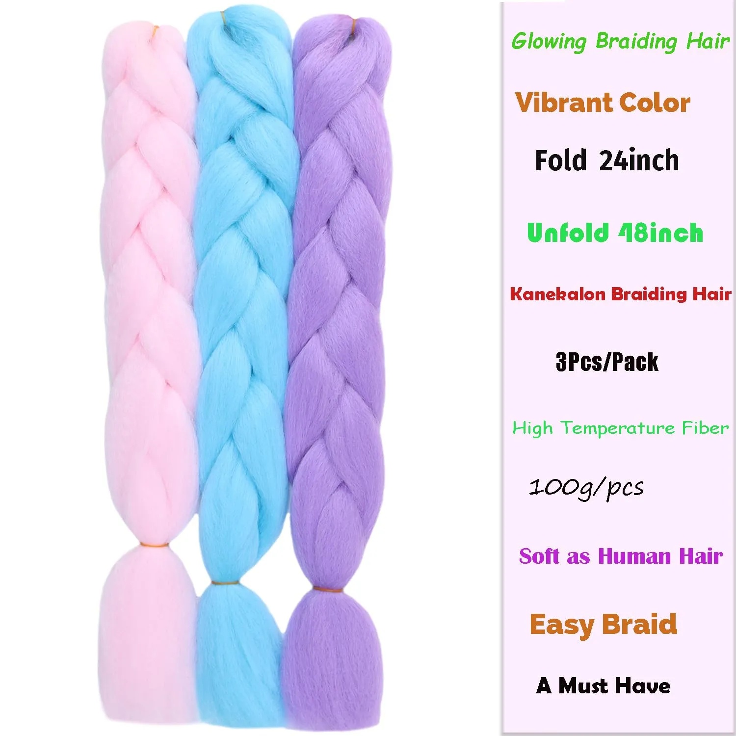 Colorful Jumbo Braiding Hair Extensions 24inch 3pcs