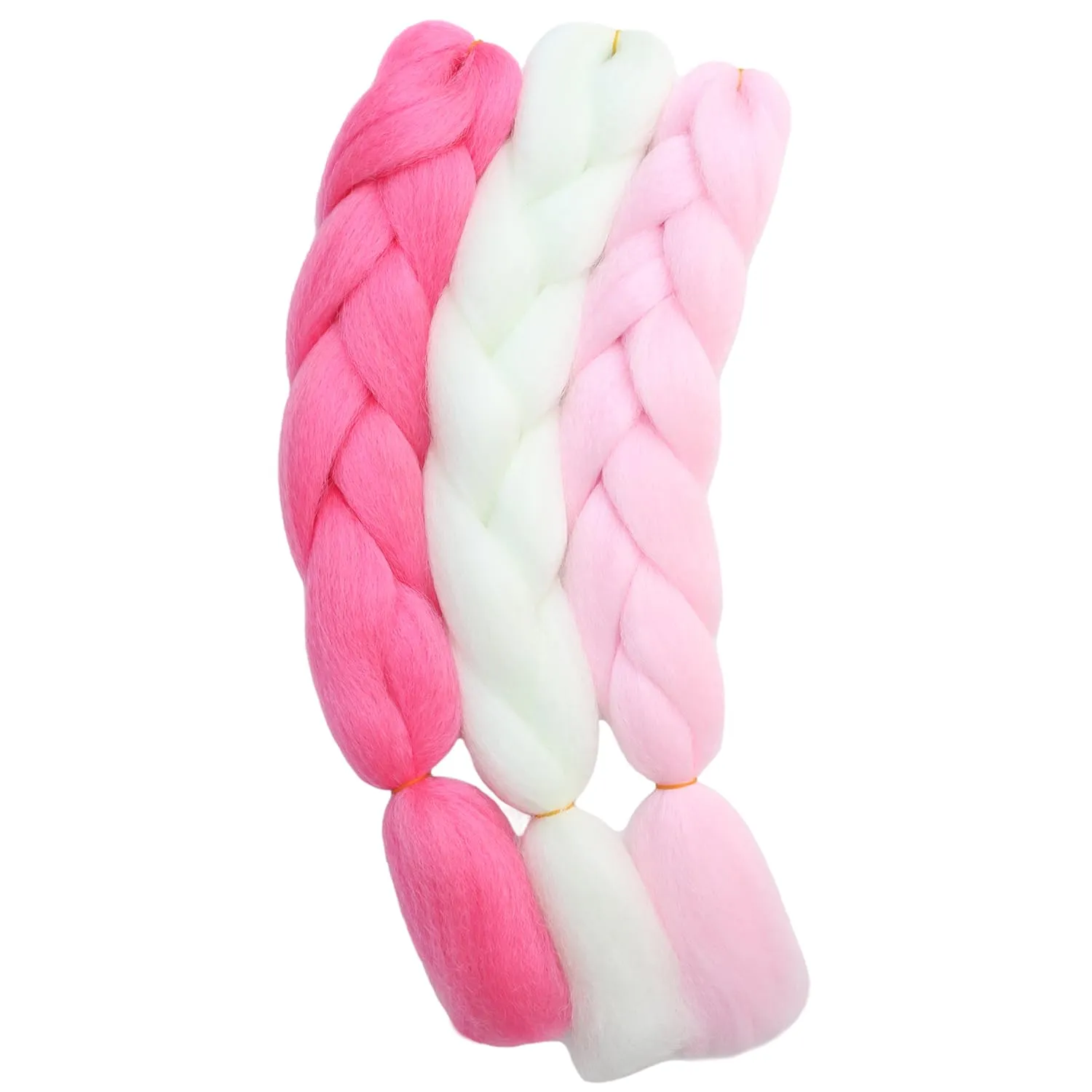 Colorful Jumbo Braiding Hair Extensions 24inch 3pcs（White/Pink/Hot Pink）