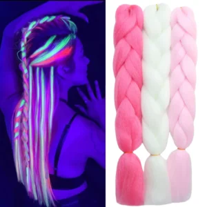 Colorful Jumbo Braiding Hair Extensions 24inch 3pcs（White/Pink/Hot Pink）