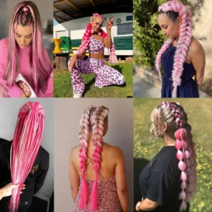 Colorful Jumbo Braiding Hair Extensions 24inch 3pcs（White/Pink/Hot Pink）