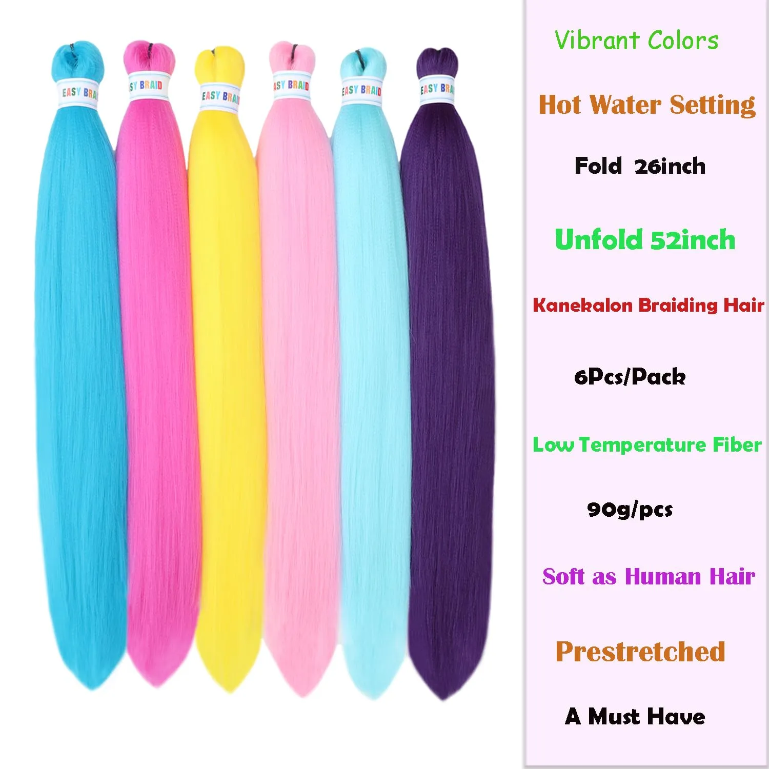 Vibrant Colorful Braiding Hair Pre Stretched Pack 26inch