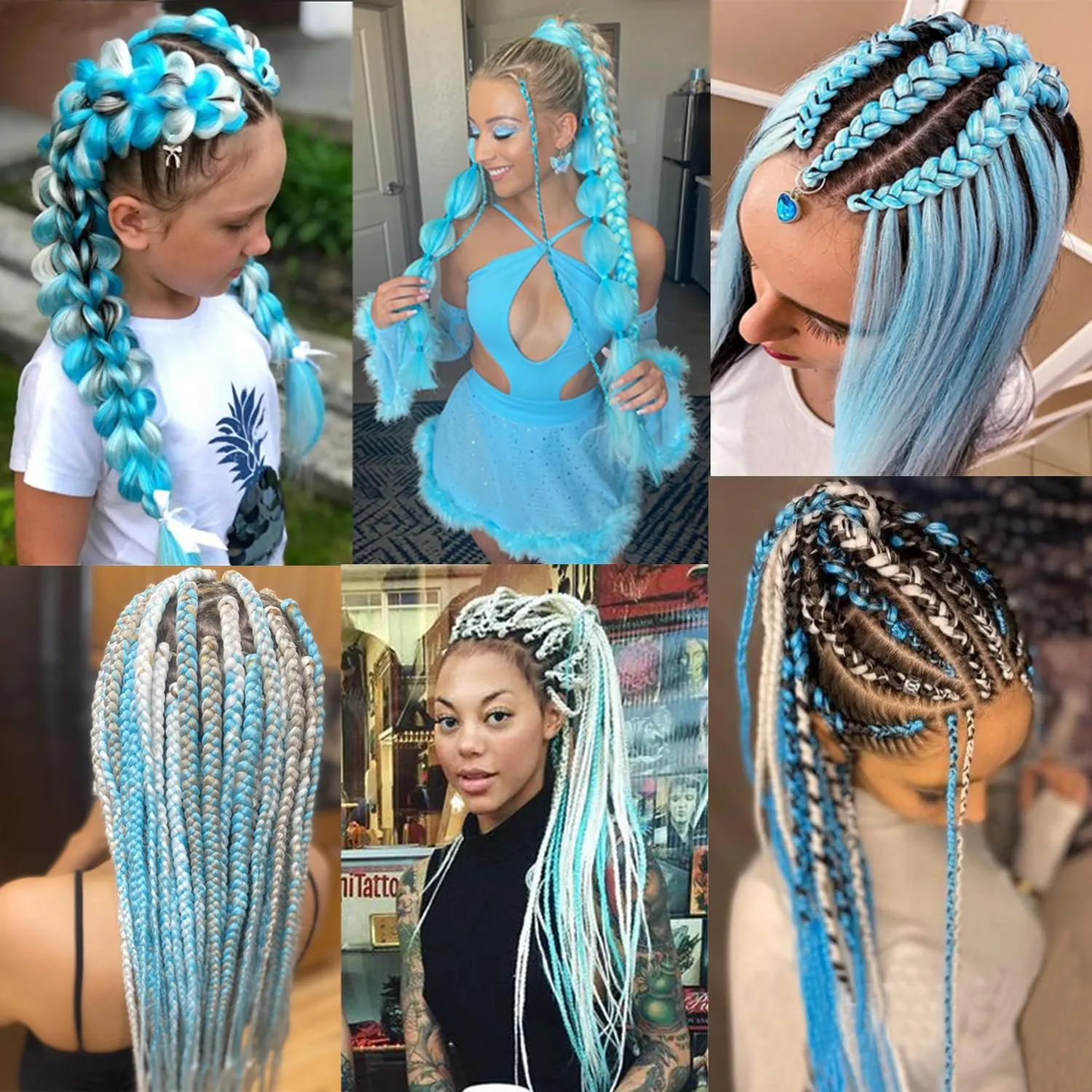 White Blue Mix Color Glow in the Dark Braiding Hair Extensions 24inch 4Pcs