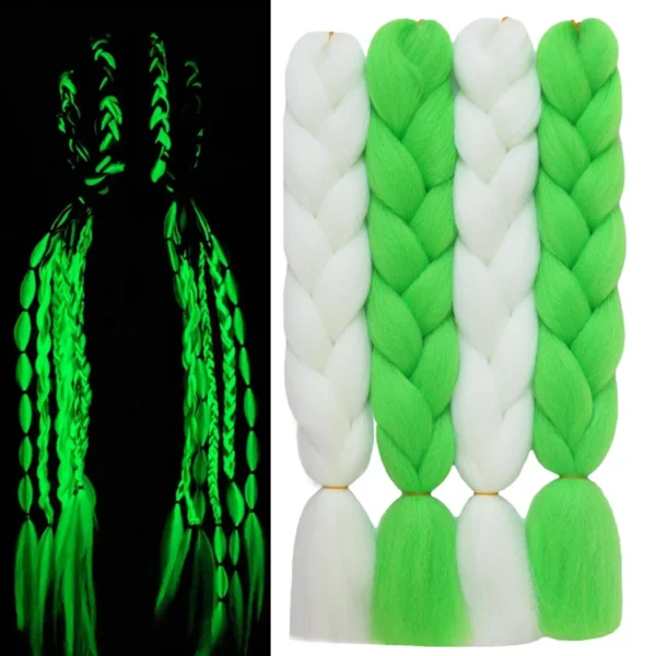 White Lime Green Mix Color Glow in the Dark Braiding Hair Extensions 24inch 4Pcs