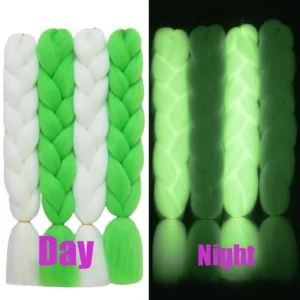 White Lime Green Mix Color Glow in the Dark Braiding Hair Extensions 24inch 4Pcs