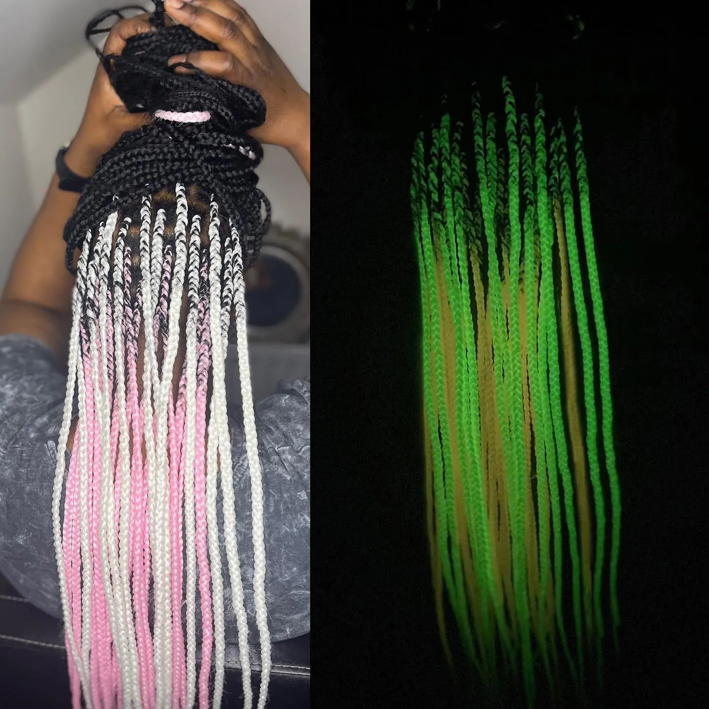 White Pink Mix Color Glow in the Dark Braiding Hair Extensions 24inch 4Pcs