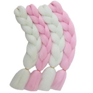 White Pink Mix Color Glow in the Dark Braiding Hair Extensions 24inch 4Pcs