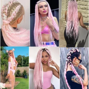 White Pink Mix Color Glow in the Dark Braiding Hair Extensions 24inch 4Pcs