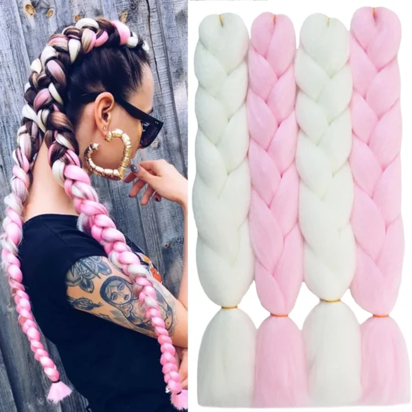 White Pink Mix Color Glow in the Dark Braiding Hair Extensions 24inch 4Pcs