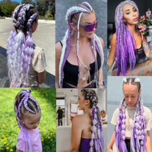 White Purple Mix Color Glow in the Dark Braiding Hair Extensions 24inch 4Pcs