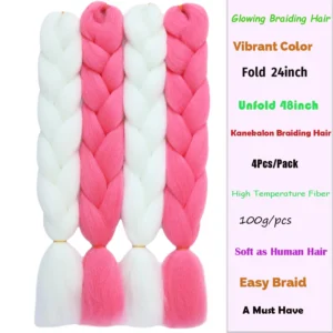 White Rosy Glow in the Dark Braiding Hair Extensions 24inch 4Pcs