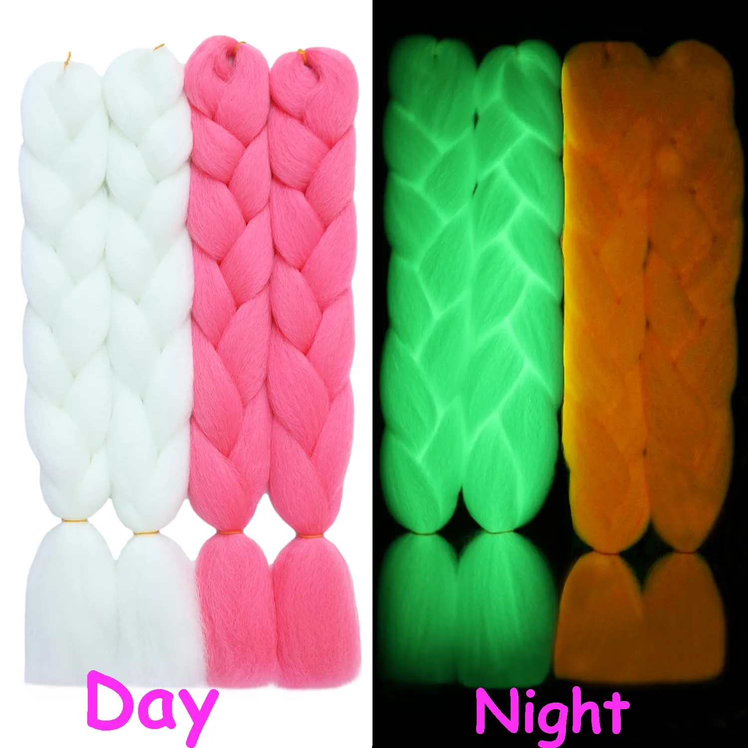 White Rosy Glow in the Dark Braiding Hair Extensions 24inch 4Pcs