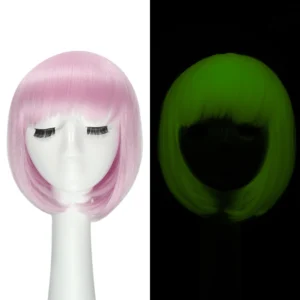 Orgwigs glowing in the dark short bob wig with bangs pink color