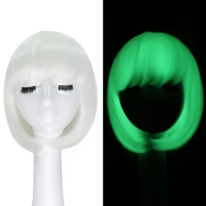 Orgwigs glowing in the dark short bob wig with bangs white color