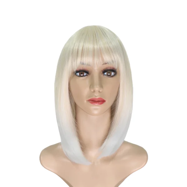 Short Bob Wig with Bangs for Women Blonde White Multicolor Bob Wig Shoulder Length Wig Synthetic (Blonde/White 14 Inches)