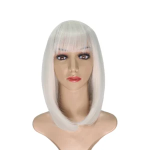 Platinum Blonde Short Bob Wigs with Bangs for Women Synthetic Fiber Straight Hair Wig (Platinum Blonde 14 Inches)