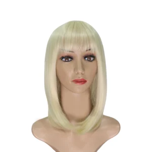 613 Blonde Wigs with Bangs Shoulder Length Straight Hair Bob Wigs for Women (Blonde 14 Inches)