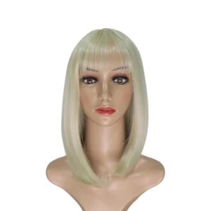 Short Bob Wigs Light Blonde Bob Wig with Bangs for Women Medium Length Straight Hair Bob Wigs (Light Blonde 14 Inches)