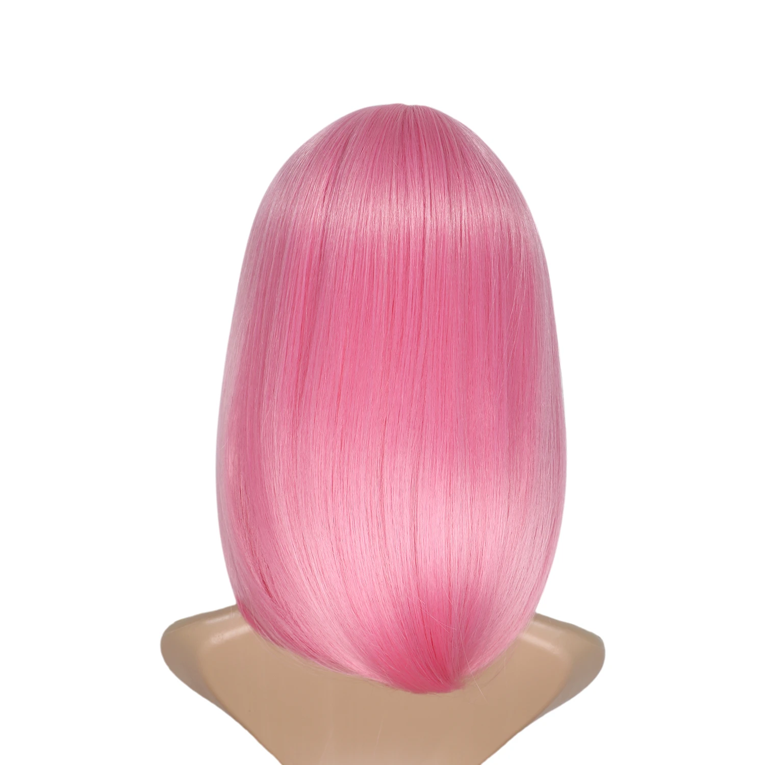 Pink Color Bob Wigs with Bangs for Women Synthetic Fiber Short Cosplay Bob Wig (Pink 14 Inches)