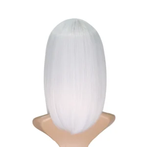 White Bob Wigs with Bangs for Women Synthetic Fiber Fashion Lady Cosplay Short Bob Wig (White 14 Inches)