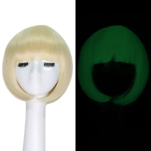 Glowing In The Dark Short Bob Wigs with Bangs Blonde Color